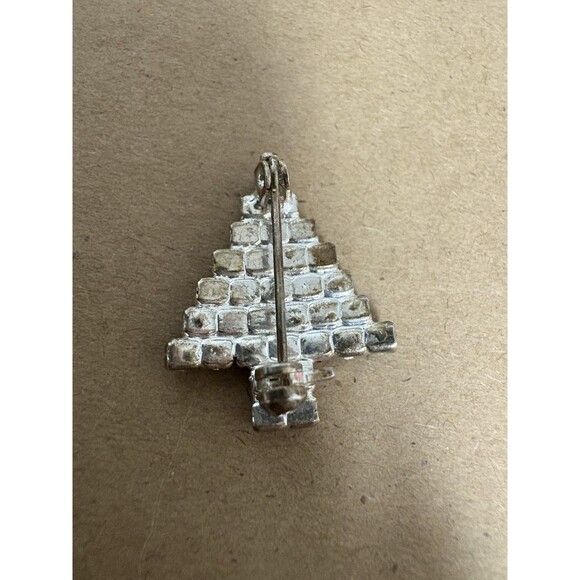 Vintage Rhinestone Red Green Christmas Tree Silver Tone Holidays Petite - Picture 4 of 5